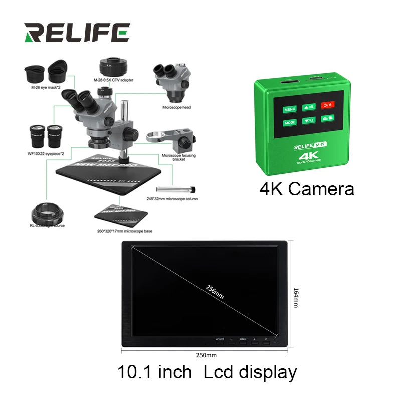 Relife Trinocular Stereo Zoom Microscope 4K Video Camera