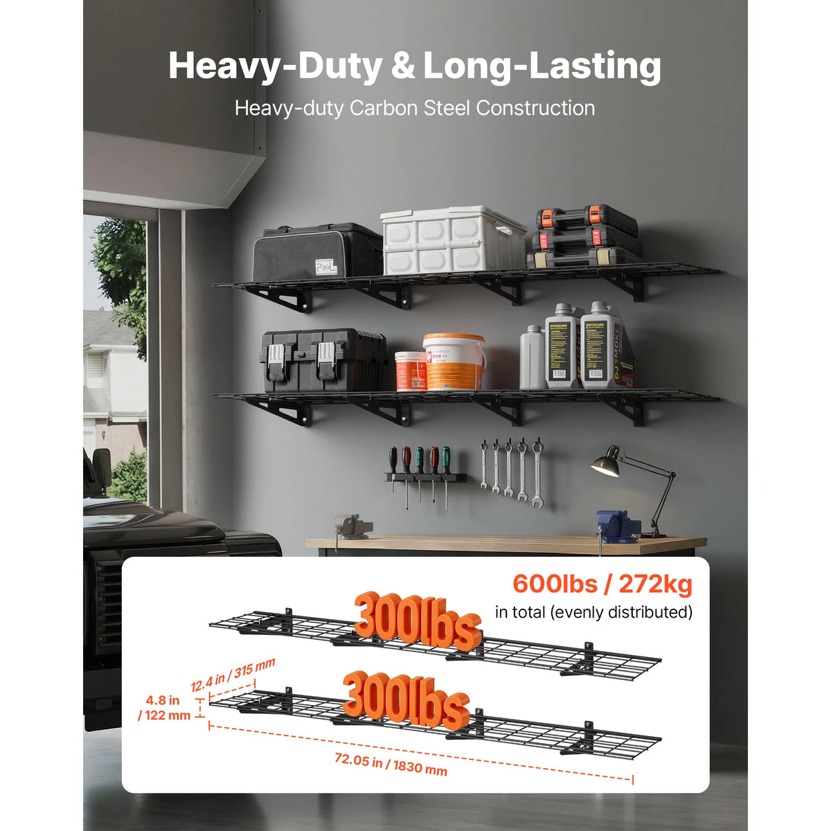 Succebuy Two Tier Wall Mounted Garage Steel Shelving Rack