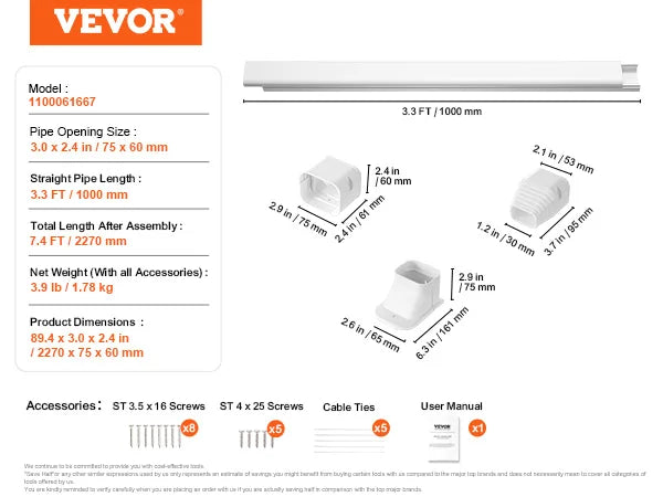 Vevor Decorative PVC Mini Split Line Cover For Air Conditioners