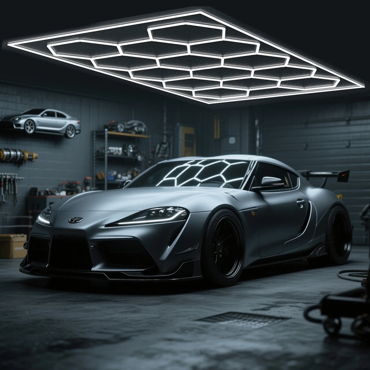 Hexagon Led Honeycomb Ceiling Light For Garage And Workshop Use
