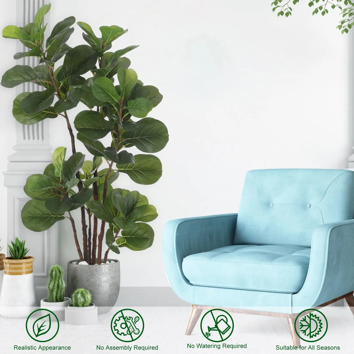 Lifelike 4ft Artificial Fiddle Leaf Fig Tree Indoors