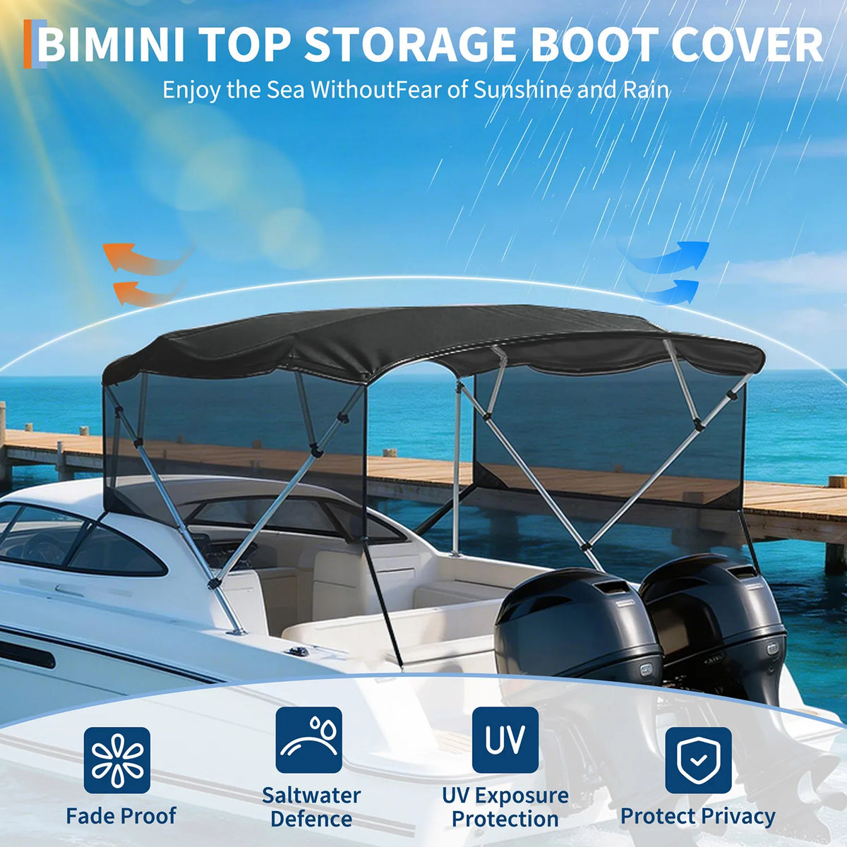 HiMISS 600D Marine Grade Replacement Canvas 4 Bow Bimini Top
