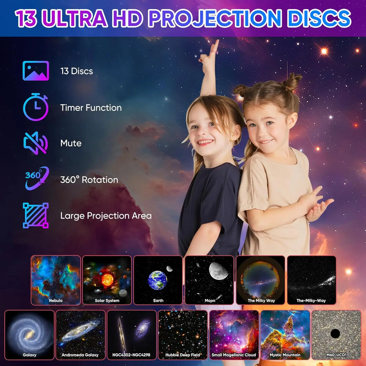 Mexllex Galaxy Star Projector LED Night Light With 13 Discs
