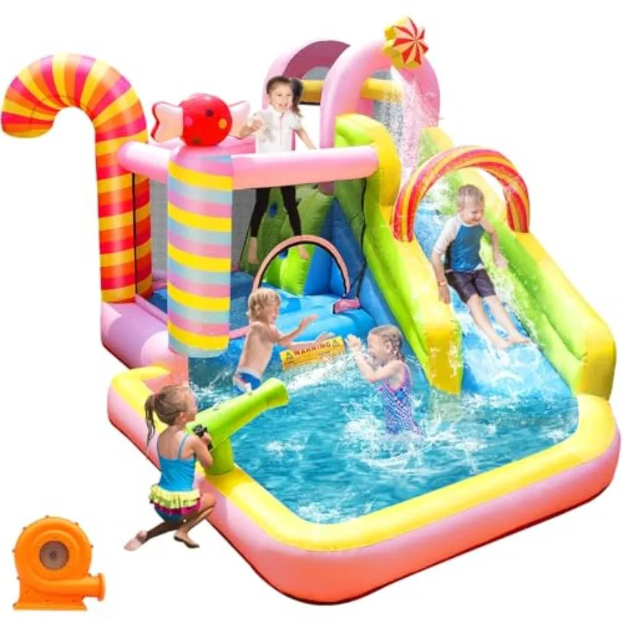 6 In 1 Water Slide Bounce House With Climbing Wall
