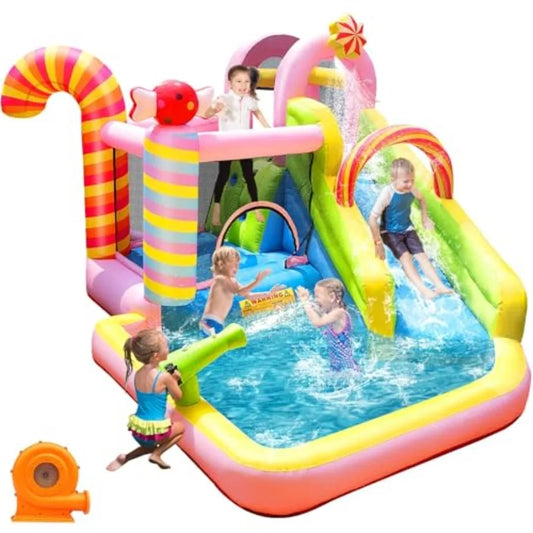 6 In 1 Water Slide Bounce House With Climbing Wall