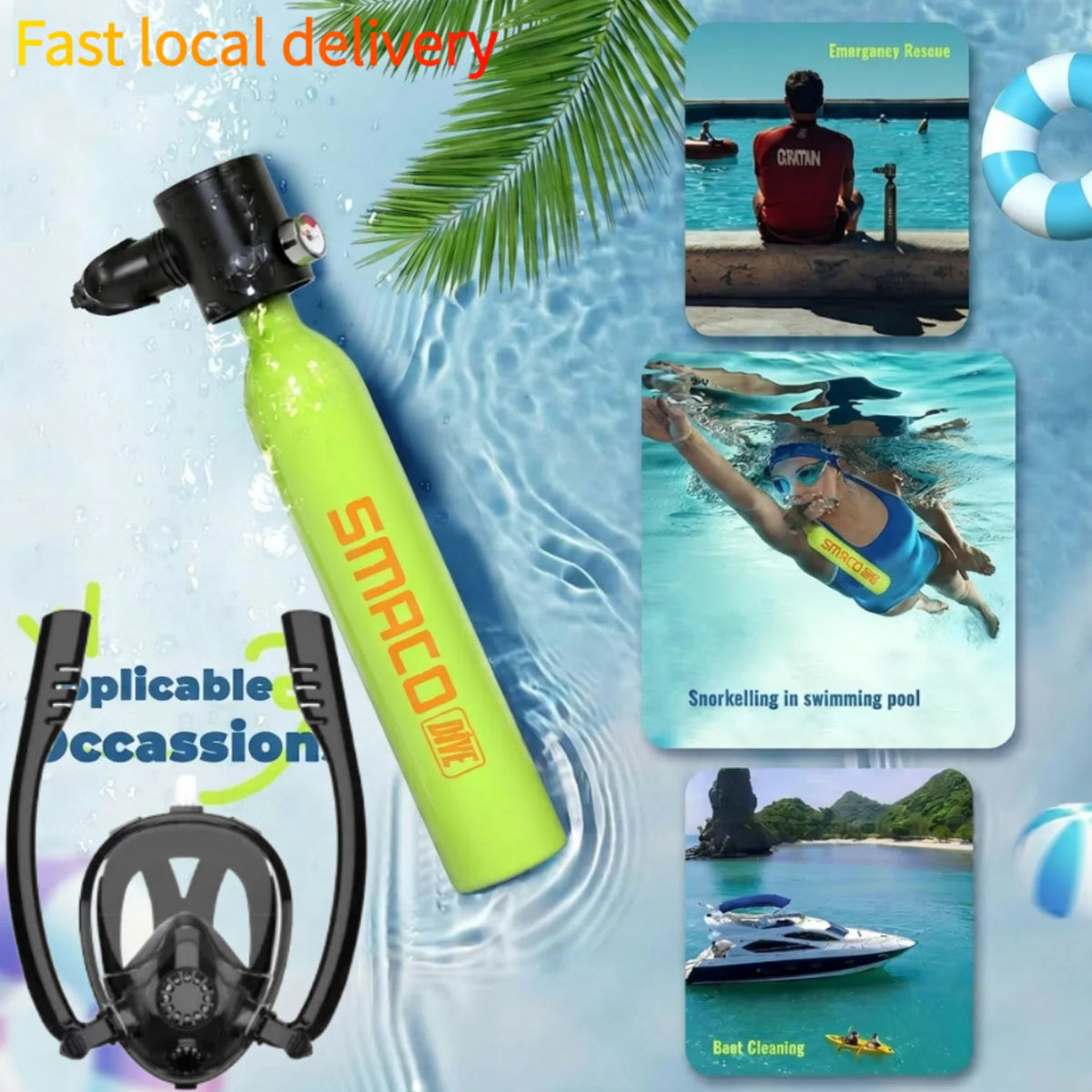 Smaco Compact Mini Scuba Tank With Snorkel Mask Set