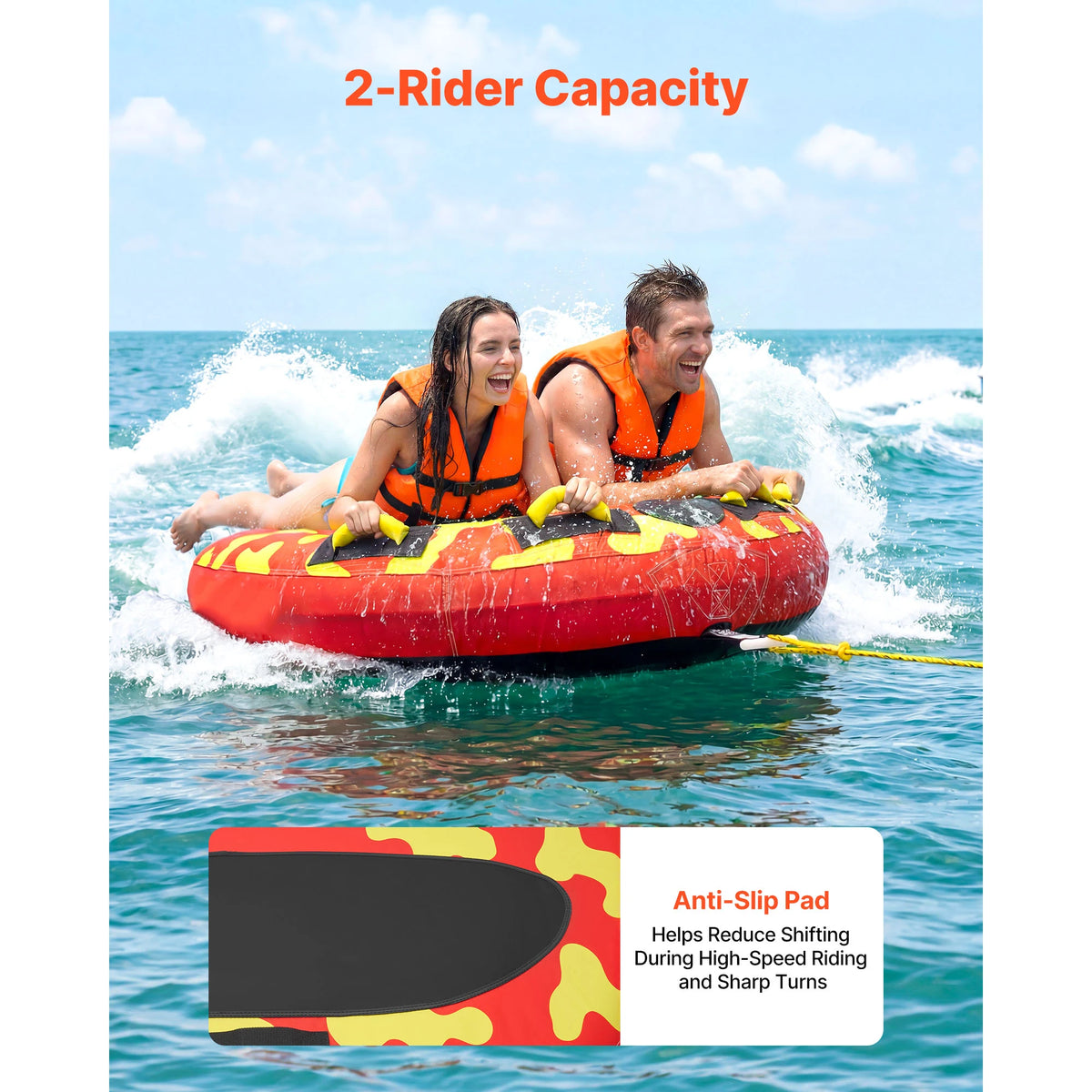 SucceBuy 2 3 Rider Inflatable Towable Boat Tube Padded Handles