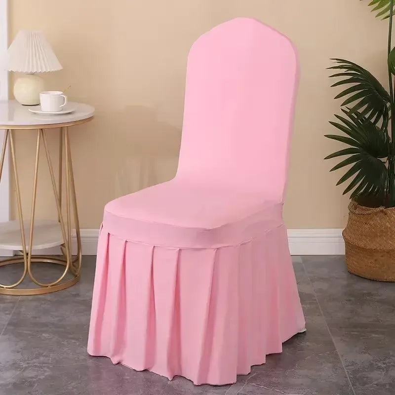 50/100pcs White Chair Cover Pleated skirt Spandex Seat Protector Covers for Hotel Banquet Party Events Wedding Decoration
