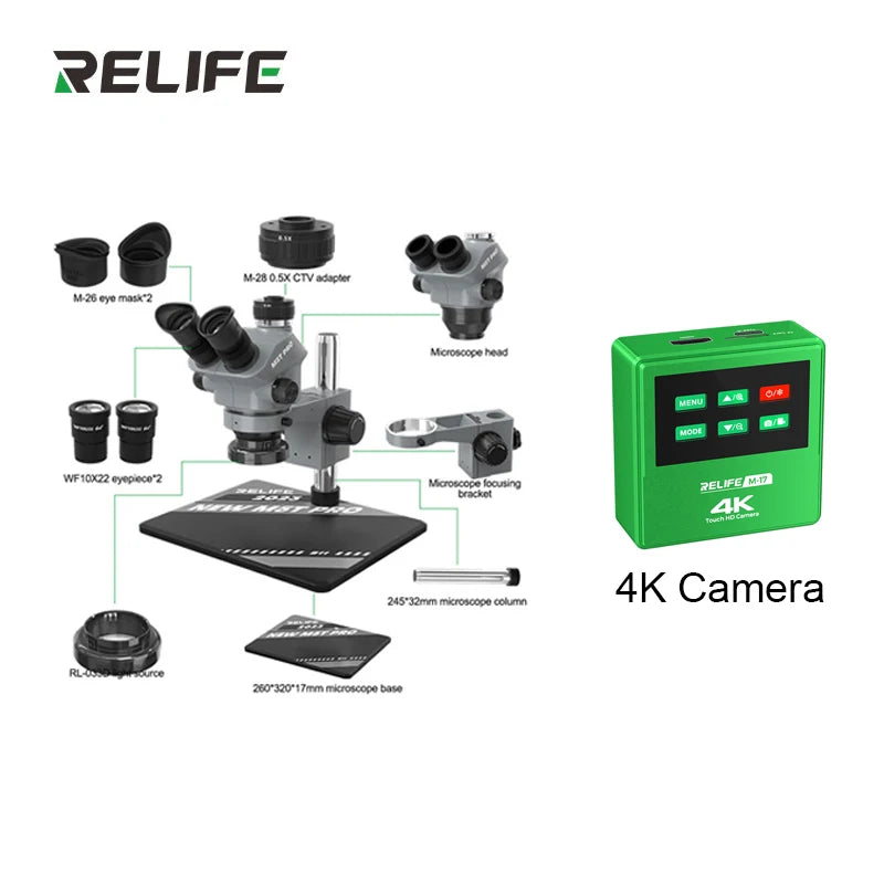 Relife Trinocular Stereo Zoom Microscope 4K Video Camera