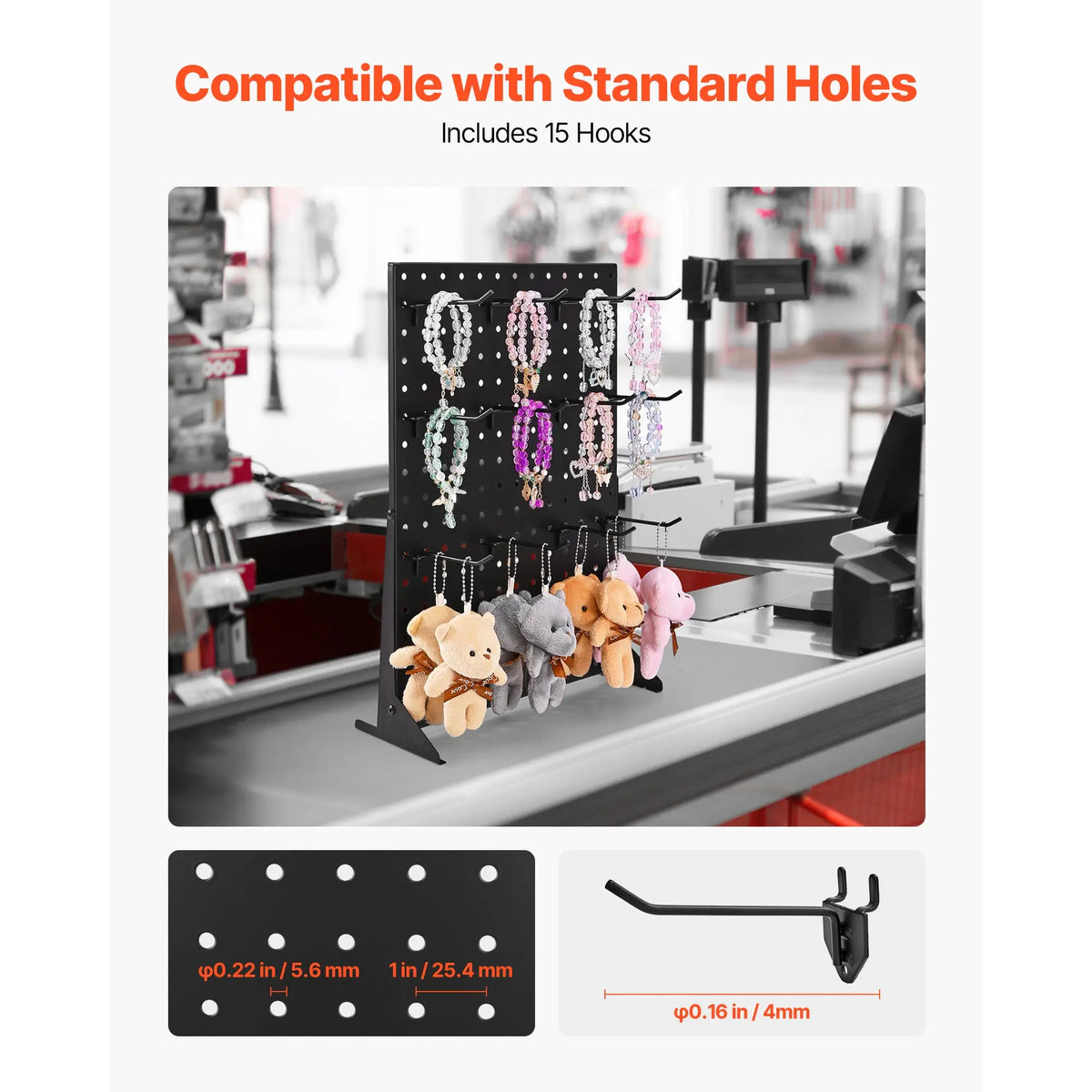 SucceBuy 1/2Sets Pegboard Display Stand 17x13in Tabletop Steel Peg Board Panel with 15 Hooks for Grocery Retail Jewelry Store
