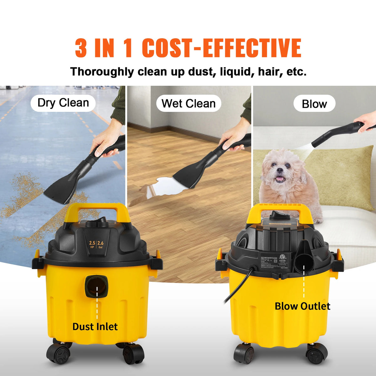 SucceBuy Wet Dry Vac With HEPA Filter 3 In 1 Portable Blower For Garage
