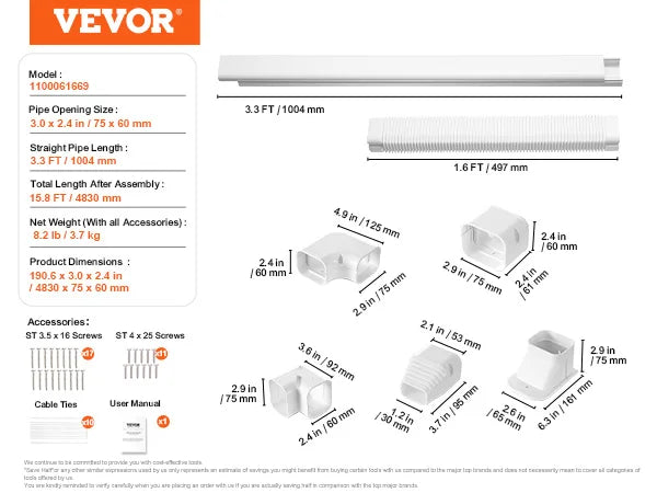 Vevor Decorative PVC Mini Split Line Cover For Air Conditioners