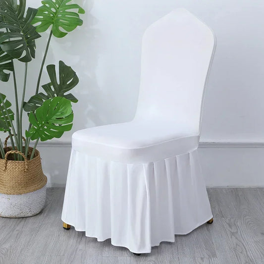 50/100pcs White Chair Cover Pleated skirt Spandex Seat Protector Covers for Hotel Banquet Party Events Wedding Decoration