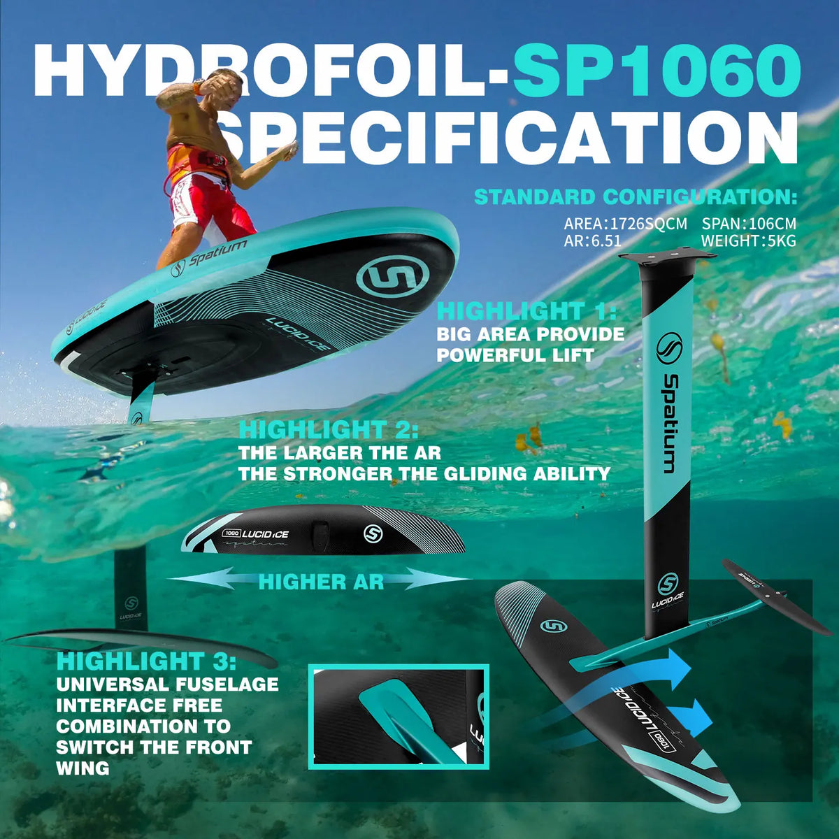 Spatum Inflatable Hydrofoil Surfing SUP Board For Lucid Ice