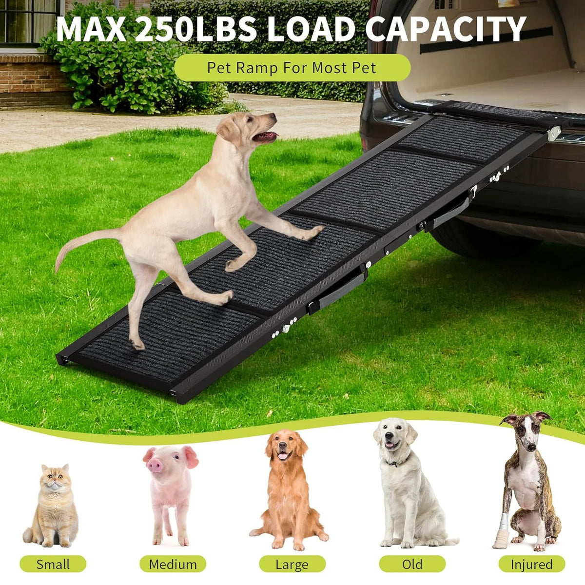 HiMISS Upgraded Foldable Dog Car Ramp For Large Pets 250lbs