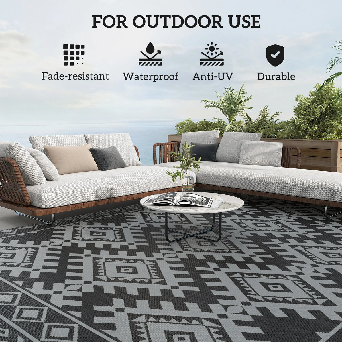 Modern Geometric Polypropylene Outdoor Decorative Rug