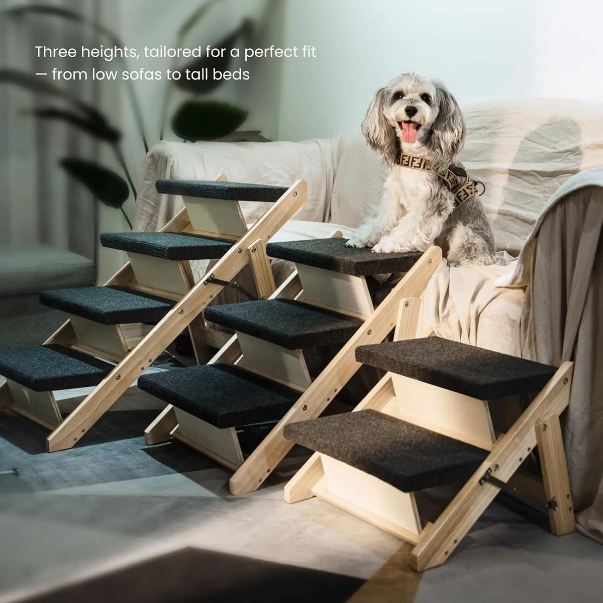 Durable Wood Pet Stairs And Ramp For Senior Pets 2in1 Foldable Grip