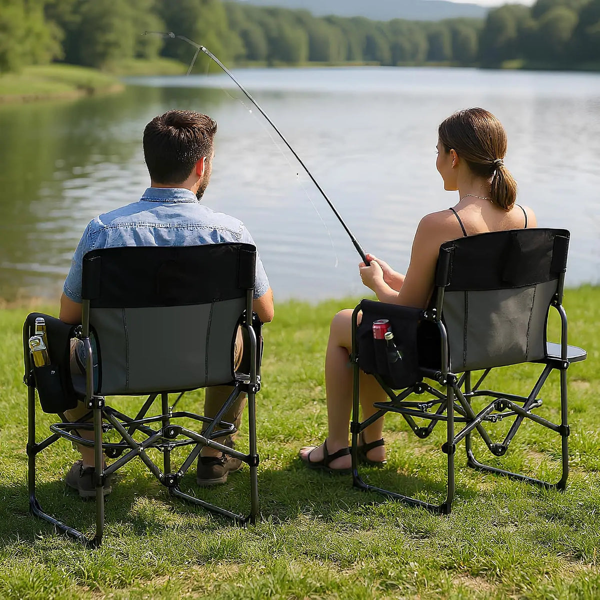 HiMiss Padded Folding Camping Chair For Adults With Tray
