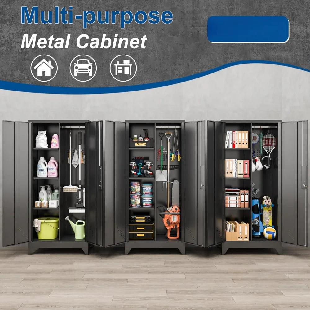 Lockable Metal Garage Storage Cabinet With Pegboard Organizer