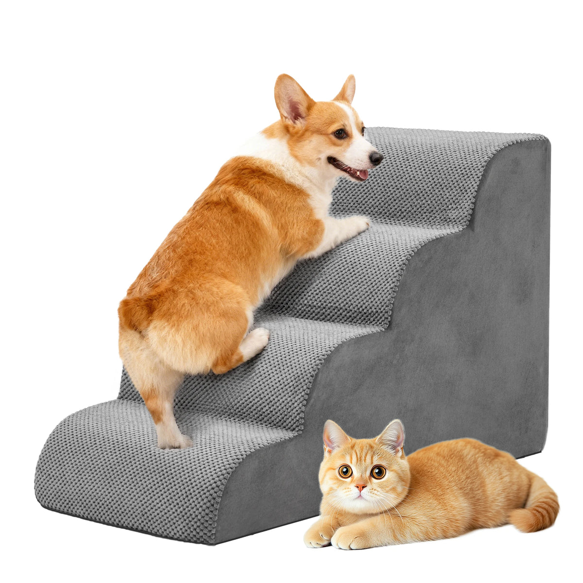 Premium Curved Dog Stairs High Density Foam Small Pet Steps
