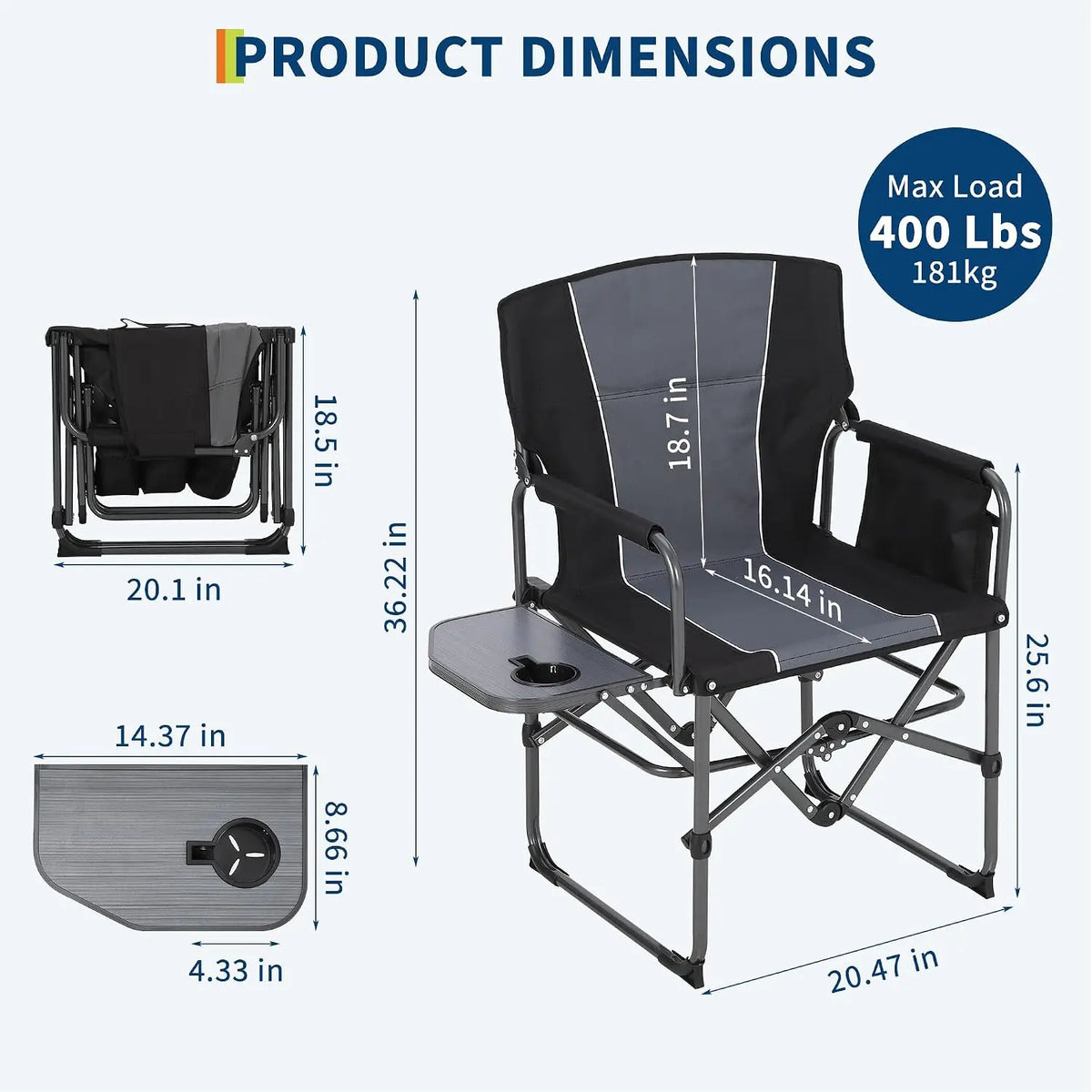 HiMiss Padded Folding Camping Chair For Adults With Tray