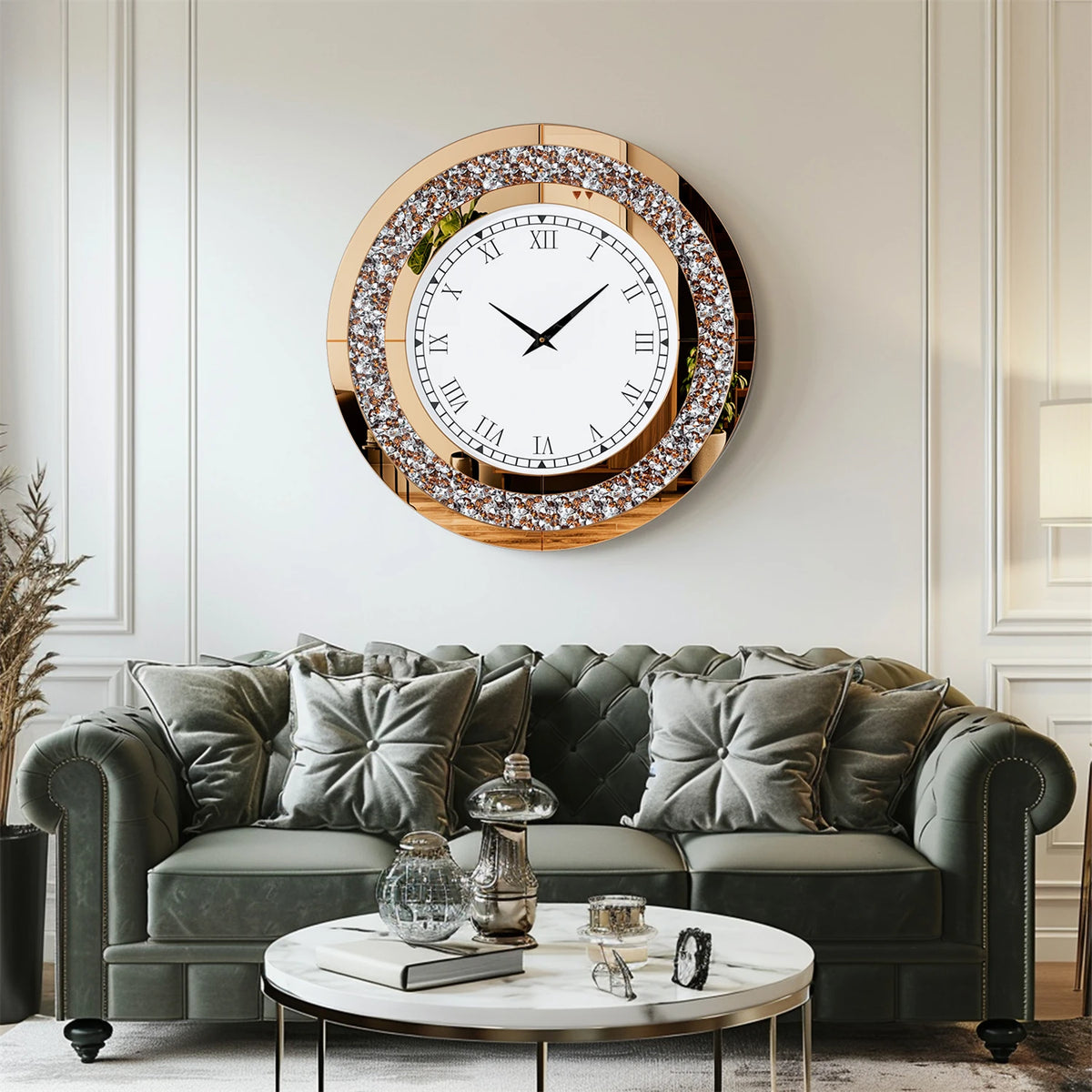 Crystal Mirrored Wall Clock With Alarm And Silent Movement