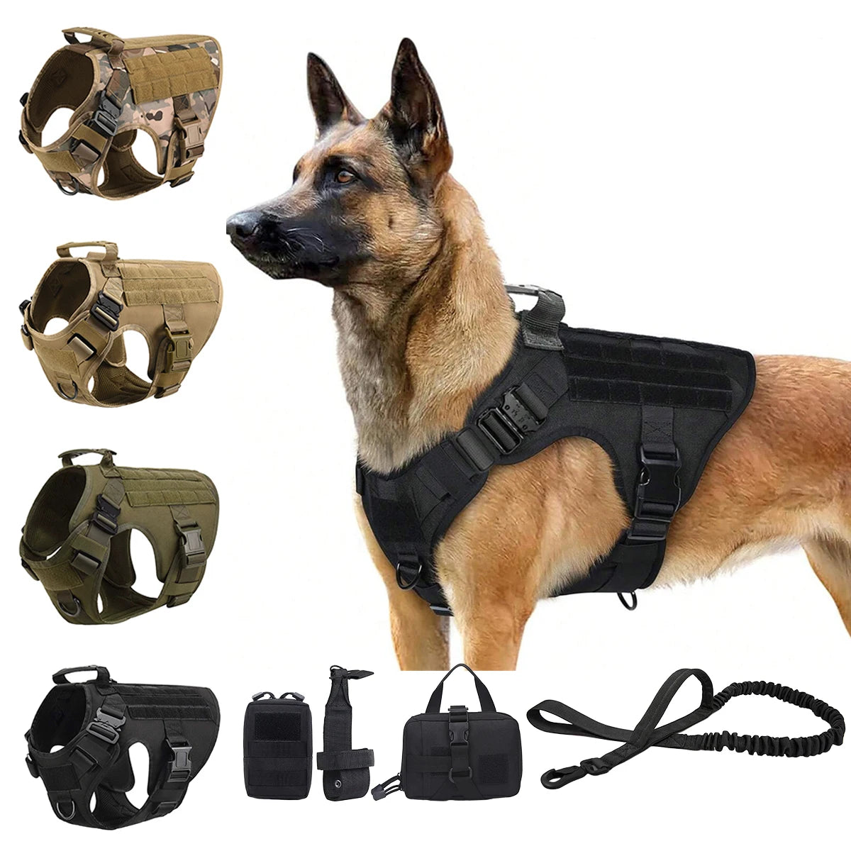 Tactical Dog Harness With Molle Pouches And Padded Nylon Vest