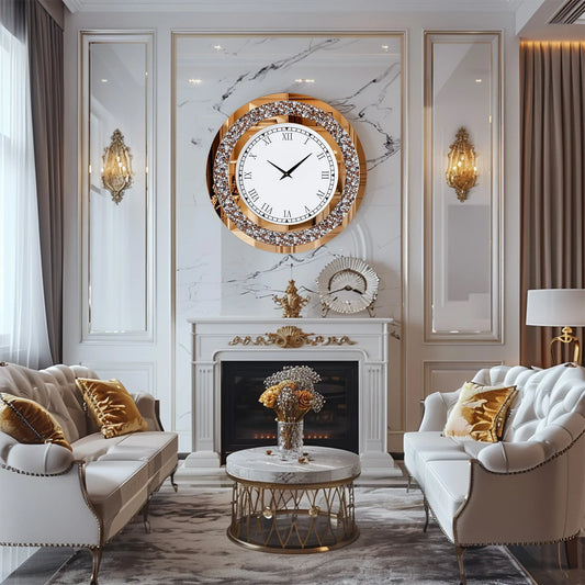 Decorative Round Wall Mirror With Crystal Sparkle Design