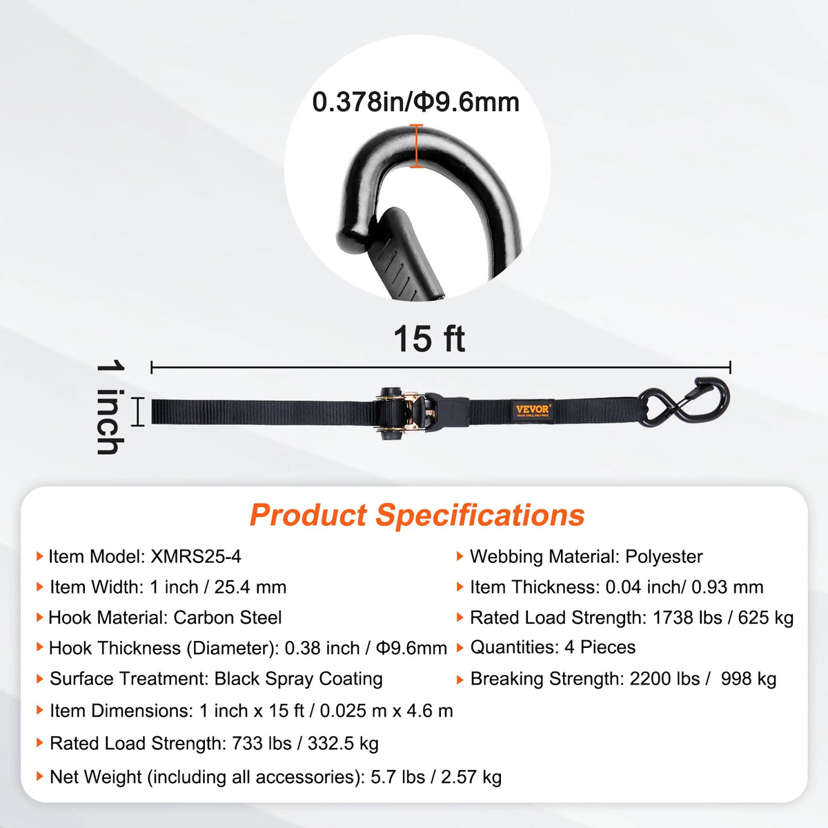 SucceBuy Ratchet Cargo Tie Down Straps With Padded Handles