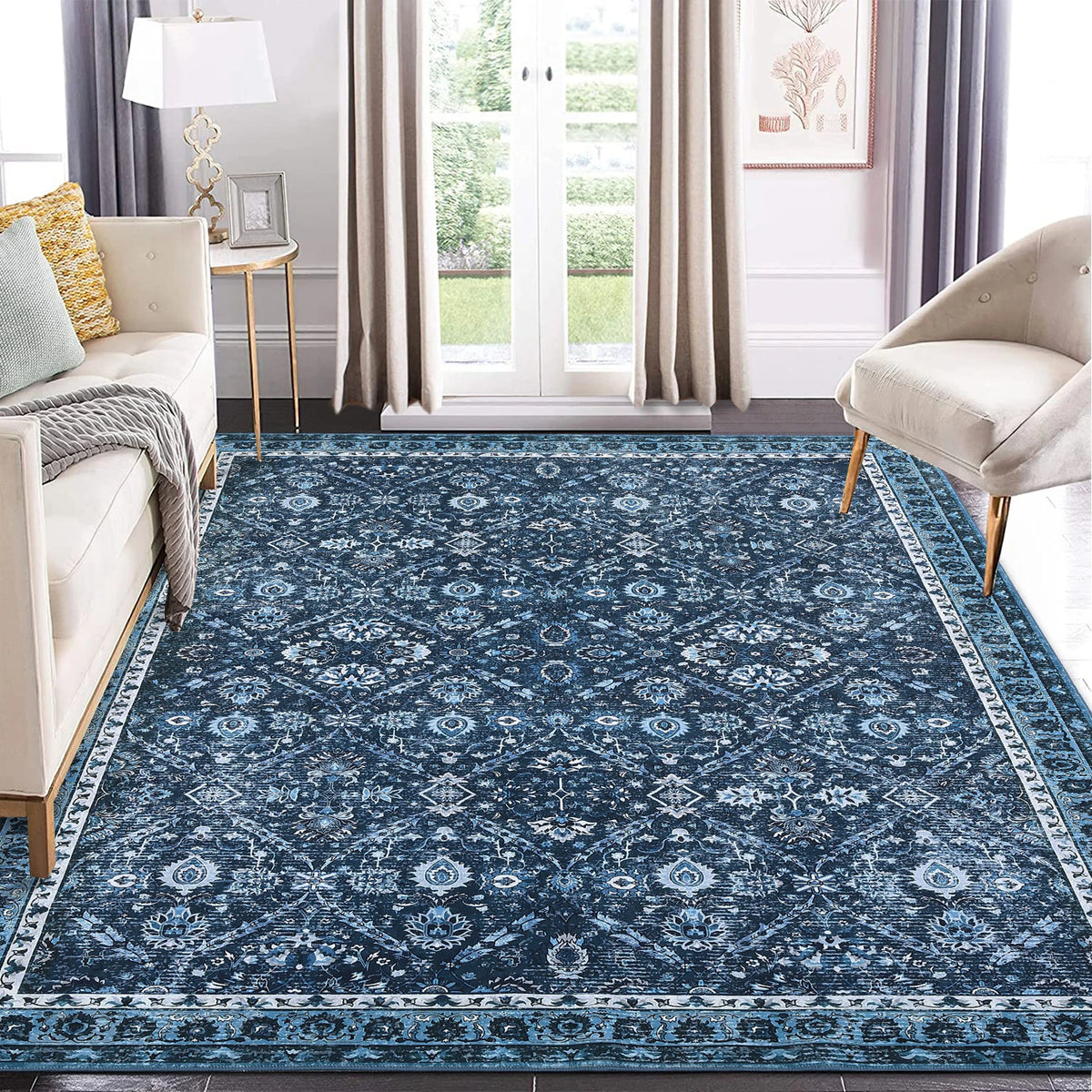 Machine Washable Non Slip Geometric Low Pile Area Rug