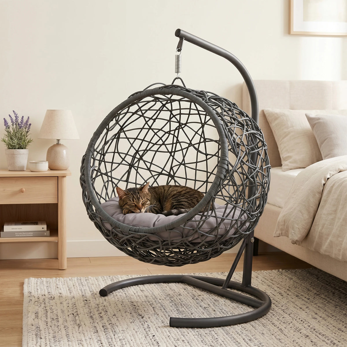 Cozy Cat Swing Bed With Sturdy Stand And Plush Lounge Area