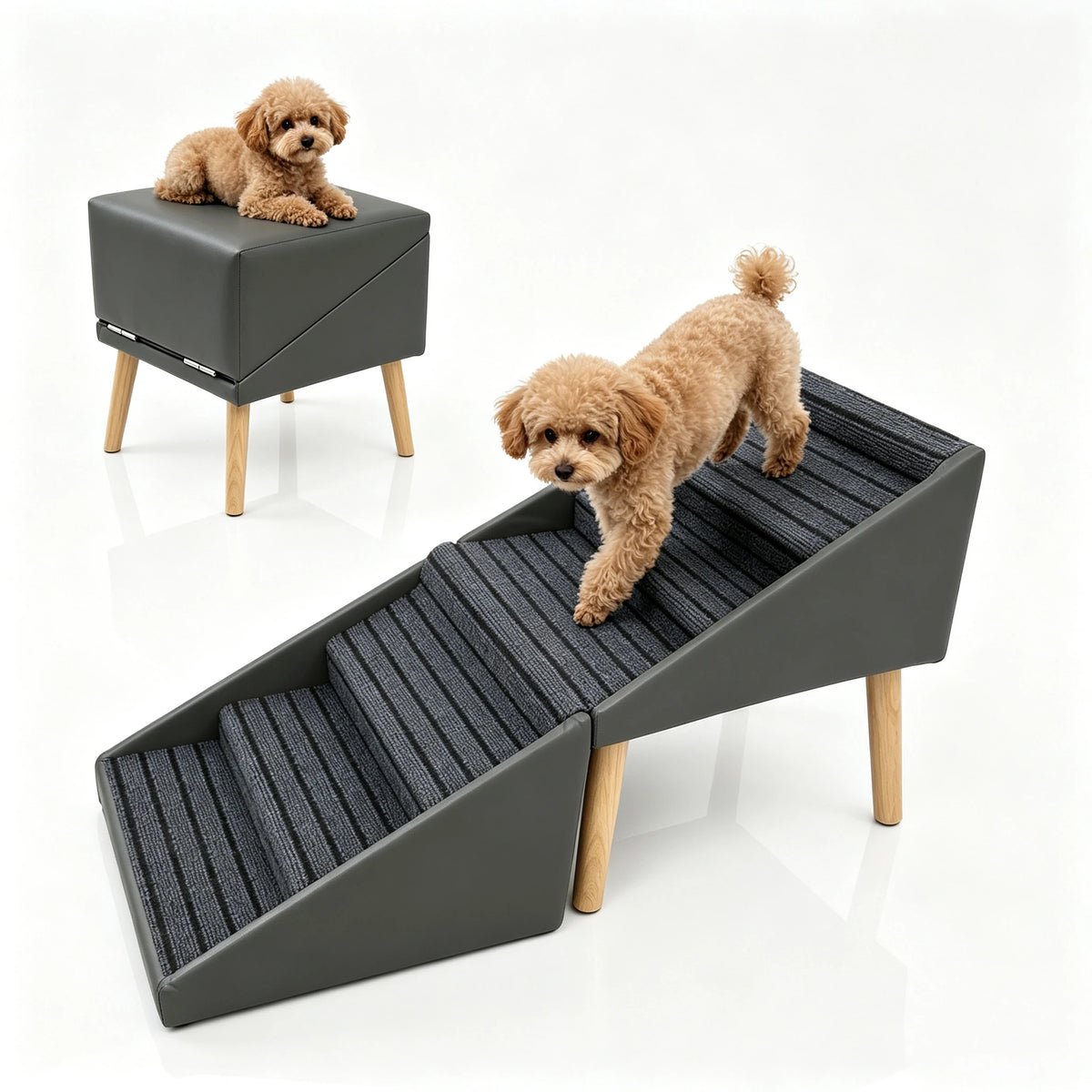 6 Step Wooden Dog Stairs Non Slip Pet Ramp For Safe Bed Access