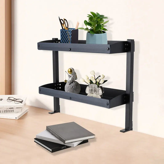 Heavy Duty Clamp On Desk Shelf 2 Tier Adjustable Storage Rack For Office