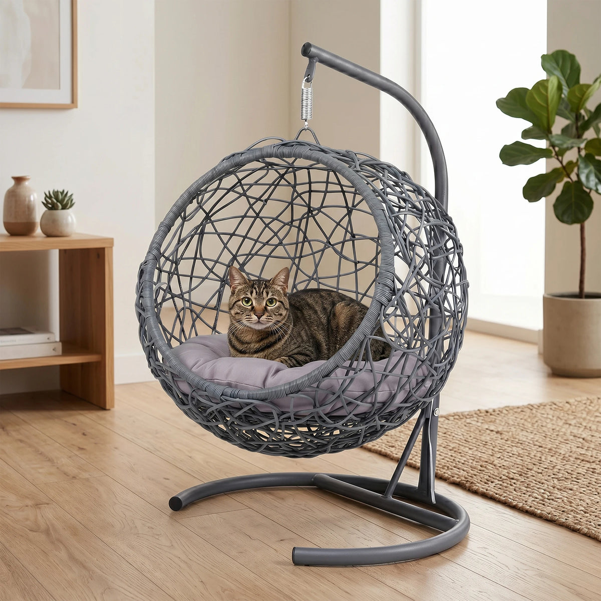 Cozy Cat Swing Bed With Sturdy Stand And Plush Lounge Area
