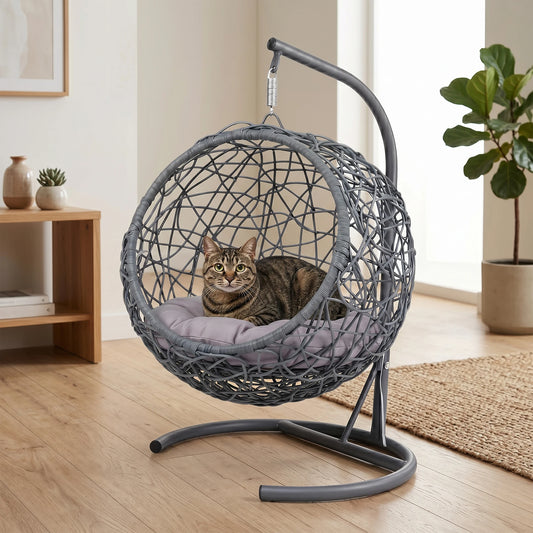 Cozy Cat Swing Bed With Sturdy Stand And Plush Lounge Area