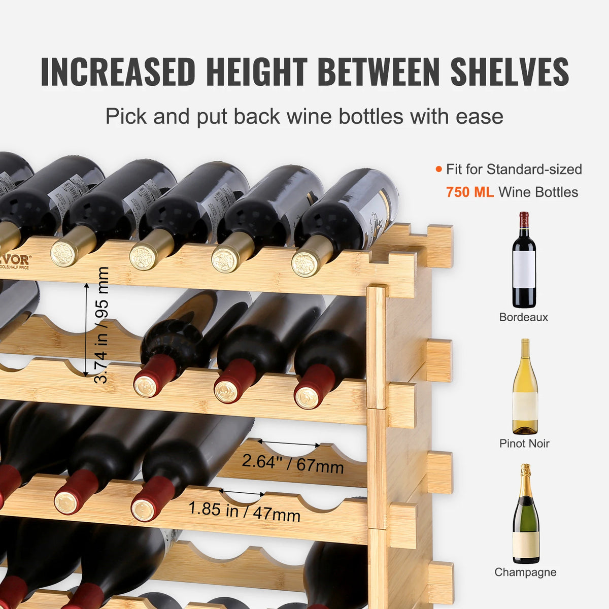 SucceBuy Stackable Modular Free Standing Bamboo Wine Rack