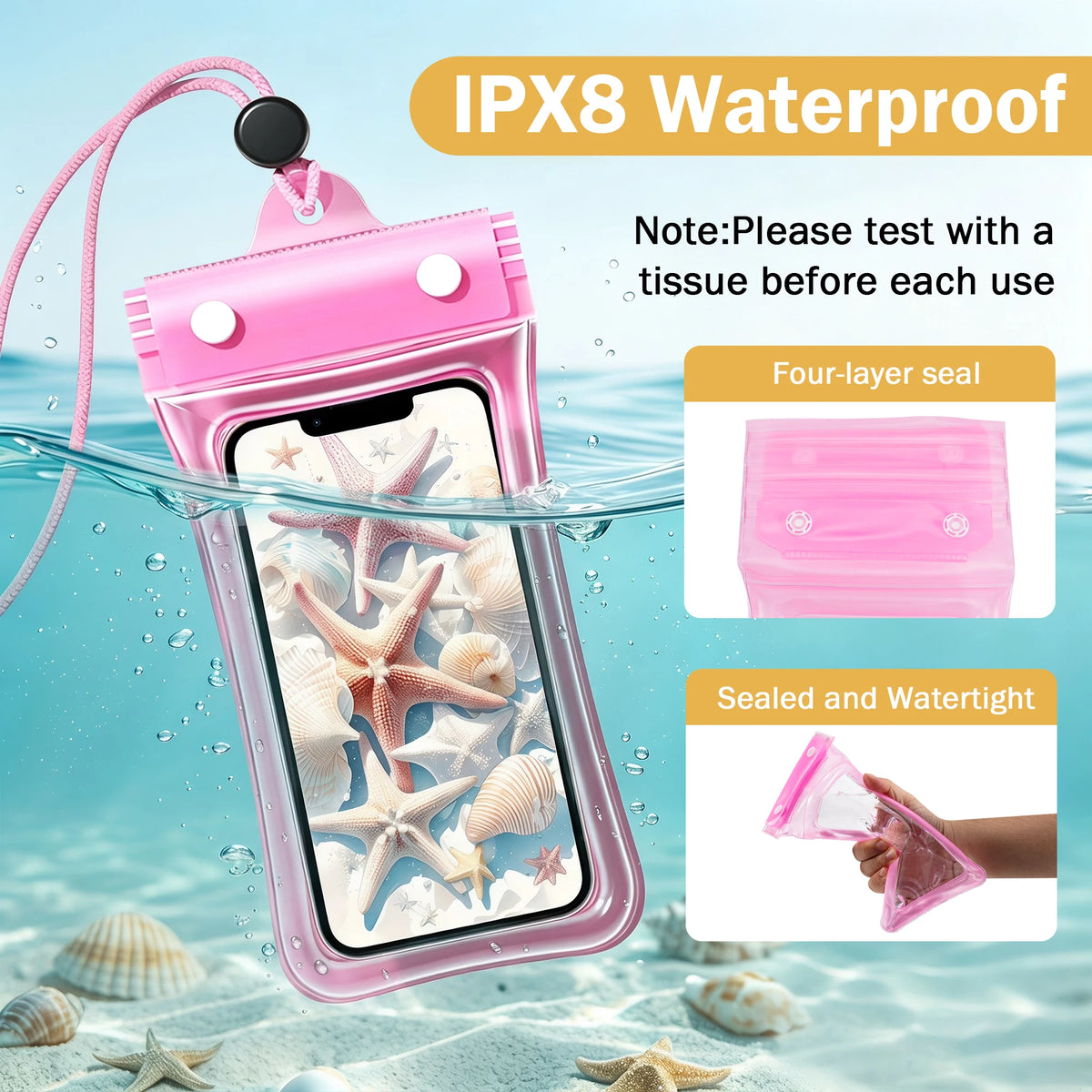 Quick Dry Seashell Beach Towel With Drawstring Phone Pouch