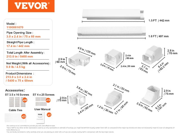 Vevor Decorative PVC Mini Split Line Cover For Air Conditioners