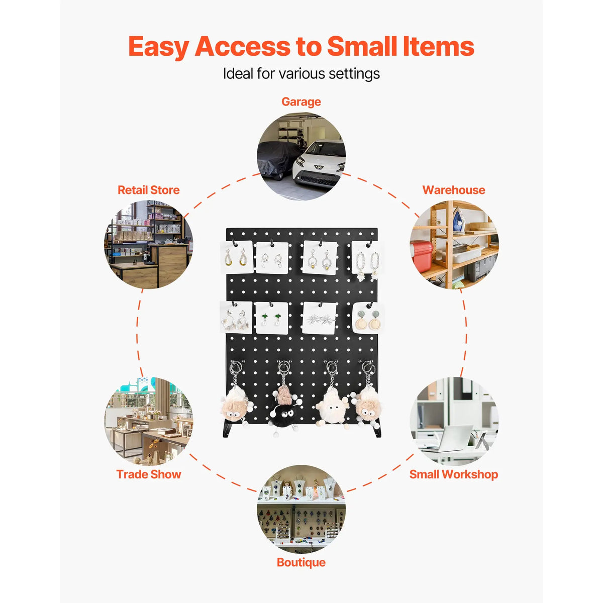 SucceBuy 1/2Sets Pegboard Display Stand 17x13in Tabletop Steel Peg Board Panel with 15 Hooks for Grocery Retail Jewelry Store