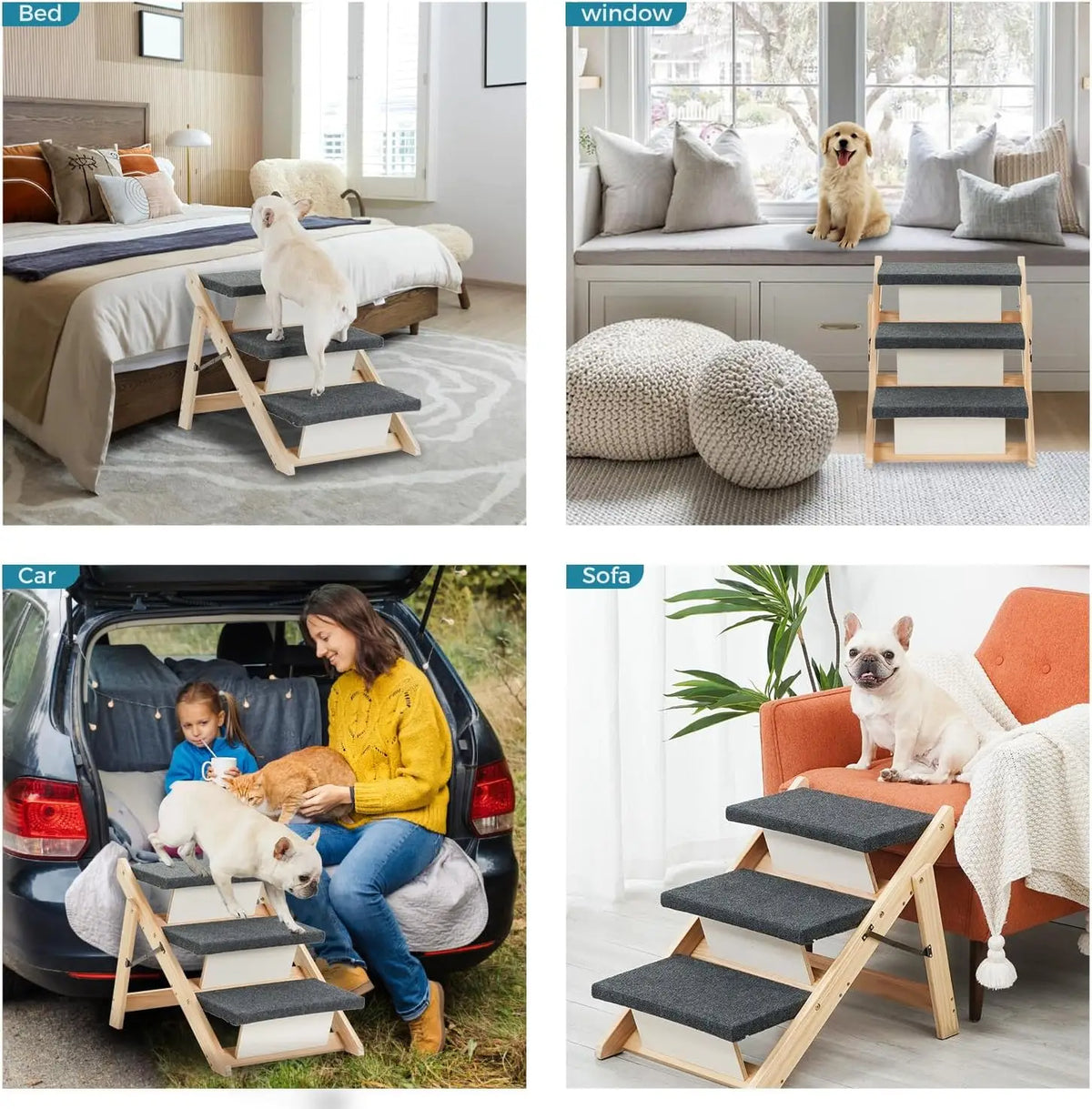 Durable Wood Pet Stairs And Ramp For Senior Pets 2in1 Foldable Grip