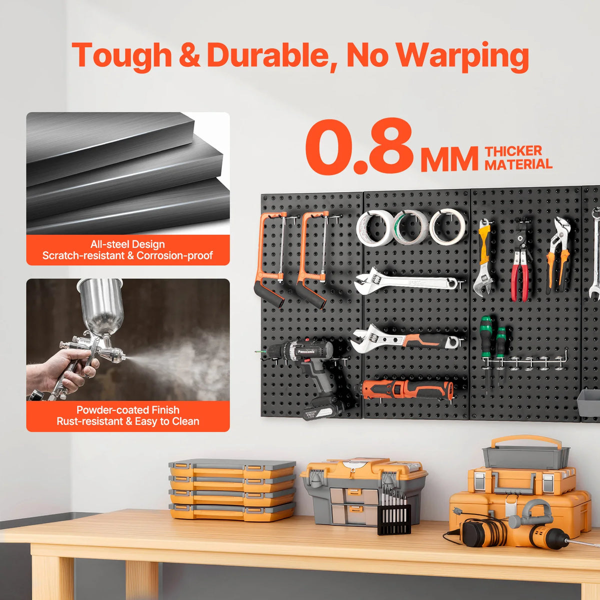 SucceBuy Steel Pegboard Wall Storage Panels For Garage Workshop