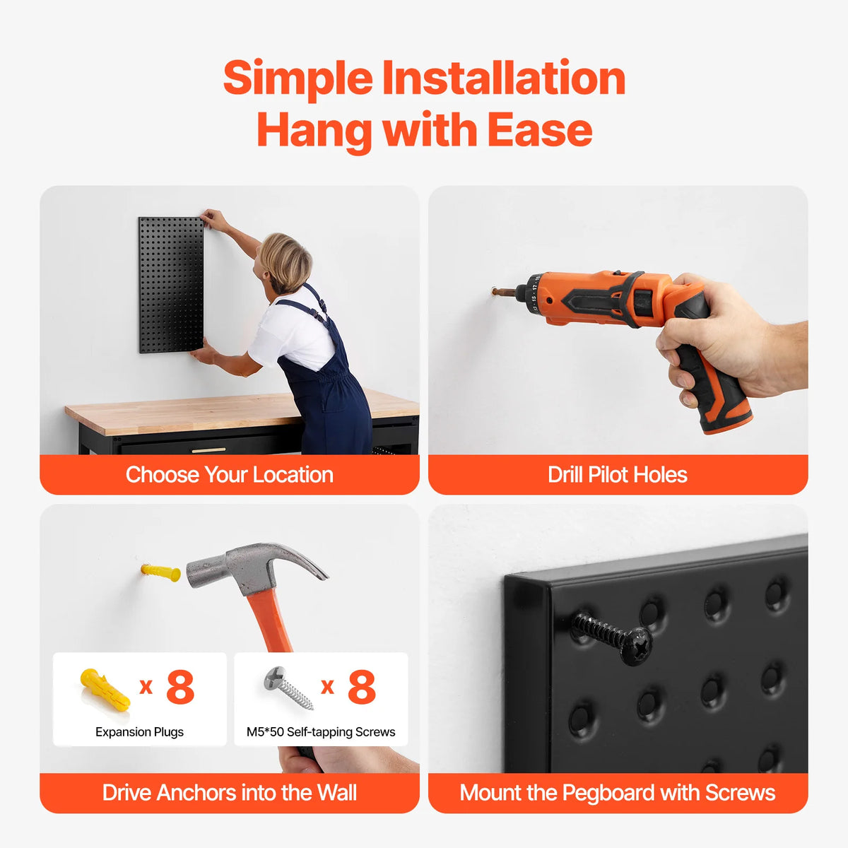 Succebuy Metal Pegboard Wall Organizer With Hooks For Garage