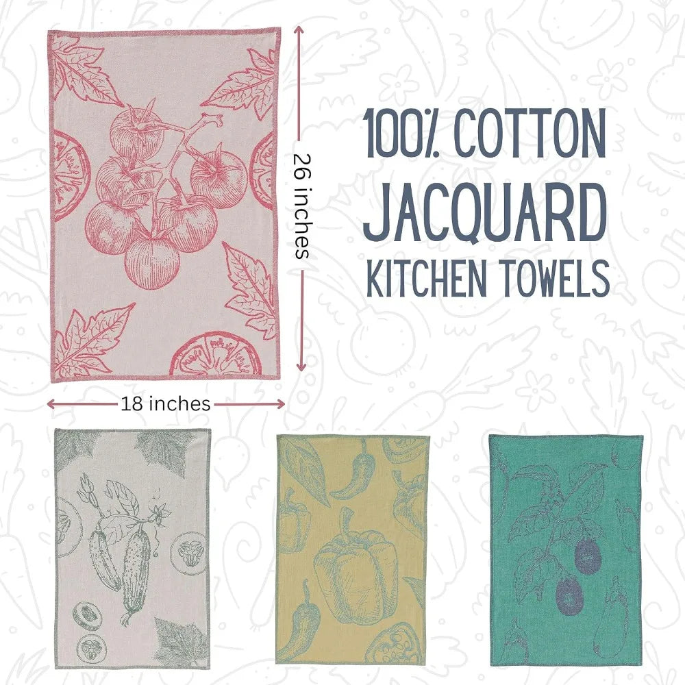 Luxe Jacquard Tea Towel Set of 4, Soft Turkish Cotton Kitchen