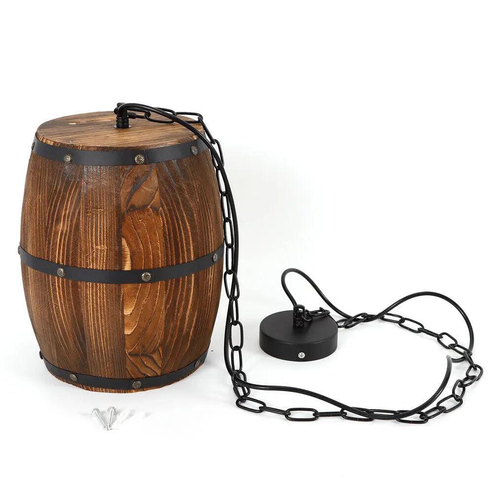Vintage Wooden Barrel Pendant Light For Rustic Cafe