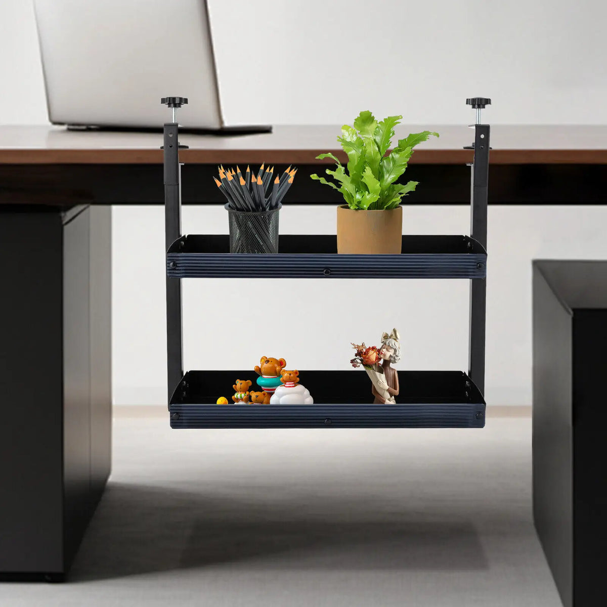 Heavy Duty Clamp On Desk Shelf 2 Tier Adjustable Storage Rack For Office