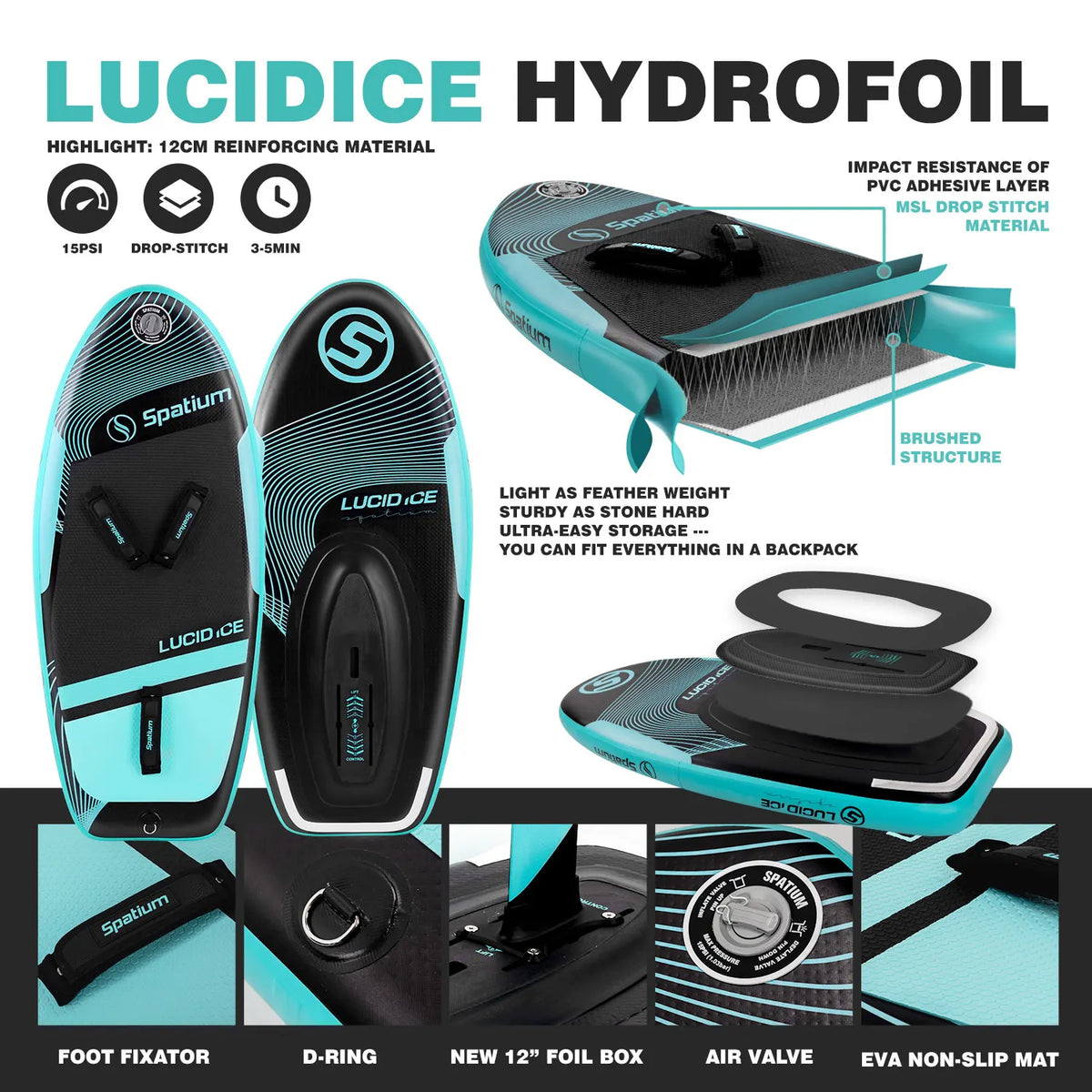 Spatum Inflatable Hydrofoil Surfing SUP Board For Lucid Ice