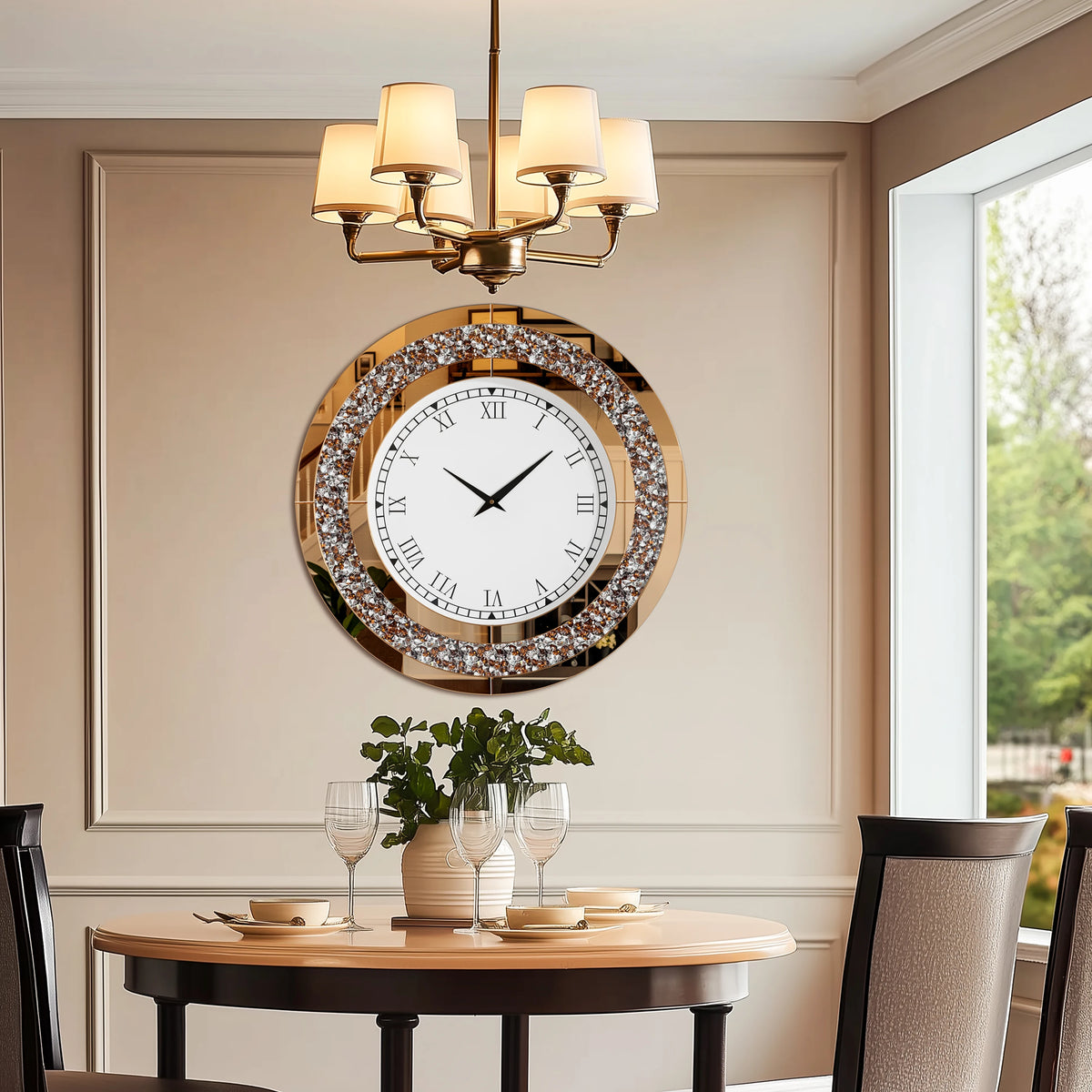 Crystal Mirrored Wall Clock With Alarm And Silent Movement