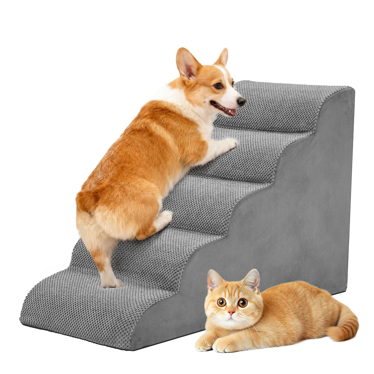 Premium Curved Dog Stairs High Density Foam Small Pet Steps