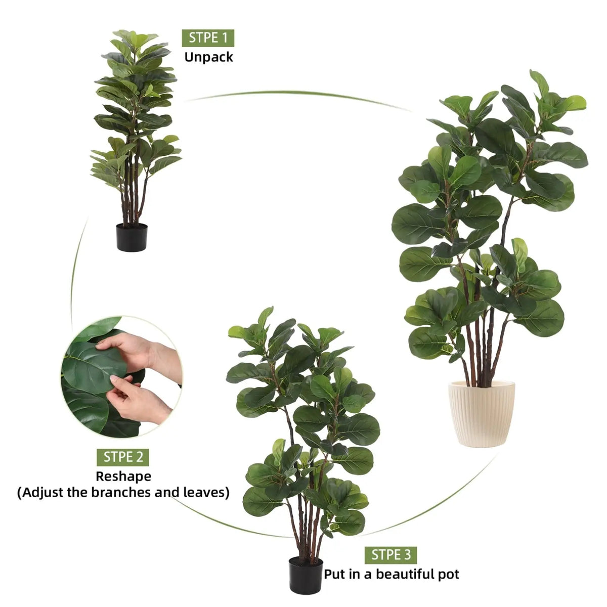 Lifelike 4ft Artificial Fiddle Leaf Fig Tree Indoors