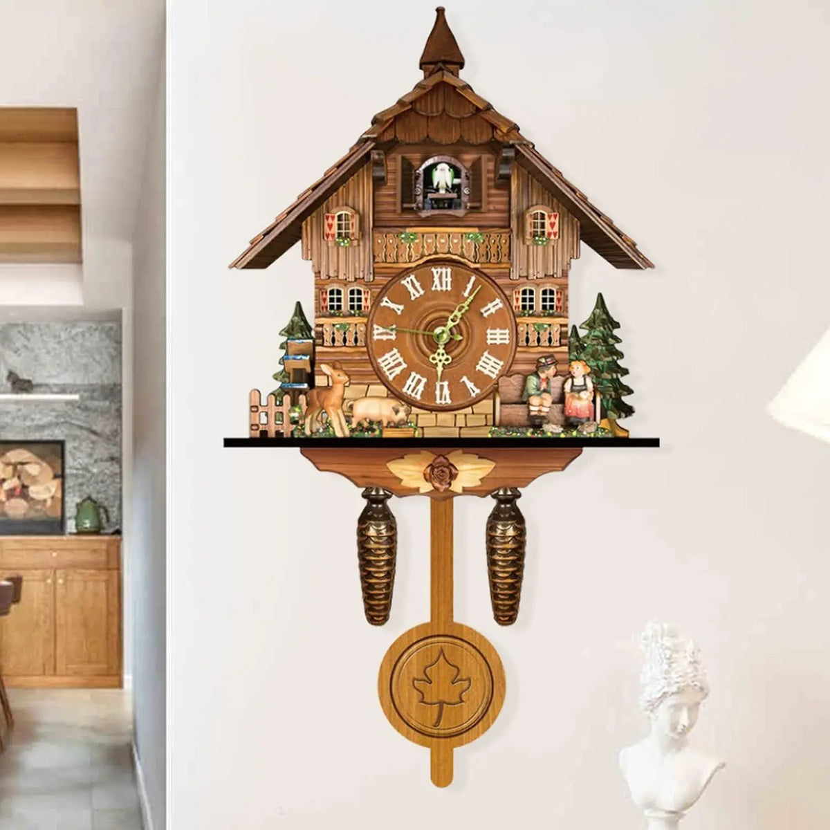 Traditional Northern European Cuckoo Wall Clock With Decorative Alarm